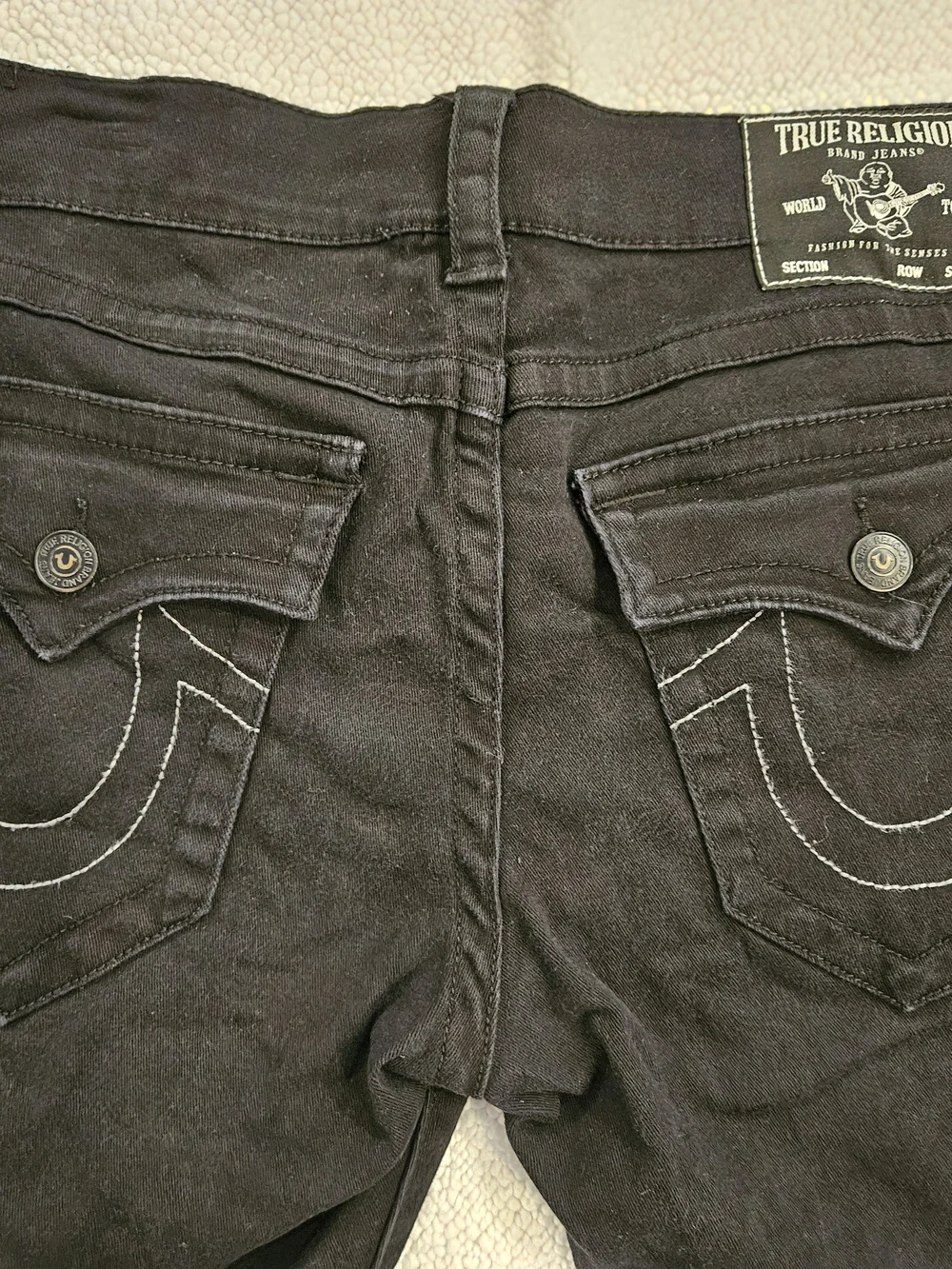True Religion Ricky Relaxed Straight Black Jeans Men's 34x32 Flap Pocket Stretch